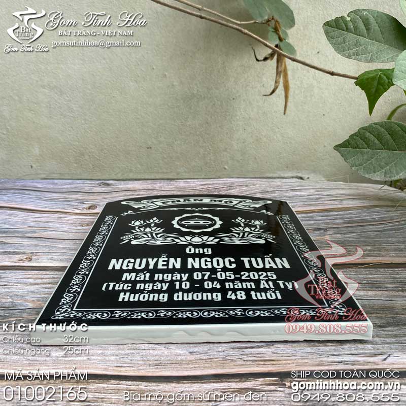 Bia mộ gốm sứ men đen Gốm Tinh Hoa Bát Tràng Bia mộ gốm sứ men đen kích thước và kiểu dáng theo yêu cầu