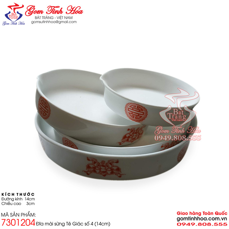 Đĩa mài sừng tê giác bằng sứ Gốm Tinh Hoa Bát Tràng Đĩa mài sừng tê giác bằng gốm sứ 14cm