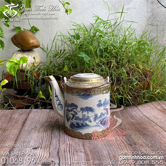 Ấm tích Bát Tràng 1,5 lít men rạn cổ bọc đồng