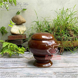 Bình bát Phật giáo gốm sứ men màu nâu cánh gián