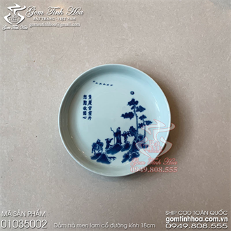 Dầm trà men lam cổ tích Trương Lương dâng giày hiệu đề Đãng Trai Trân Ngoạn