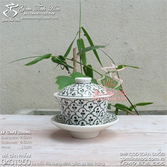 Ly cốc trà cung đình gốm sứ Bát Tràng vẽ hoa bèo