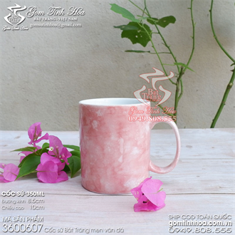 Ly cốc uống trà cafe men vân đá màu hồng