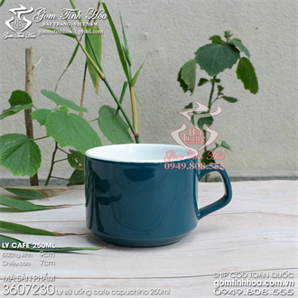 Ly uống cafe capuchino 250ml gốm sứ men màu xanh lục dáng ly vuông