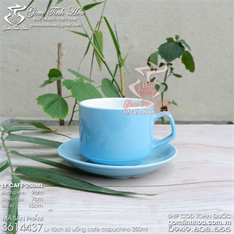 Ly tách cafe cappuccino 250ml gốm sứ men màu xanh Kabe
