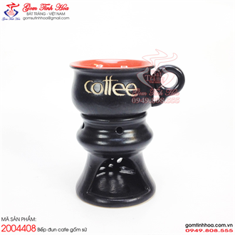 Ly tách cafe đèn cầy gốm sứ men đen lòng đỏ khắc chữ Coffee