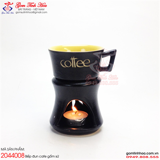 Ly tách cafe nóng dáng cốc loe men đen lòng vàng khắc chữ Coffee