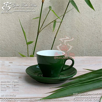 Ly tách cà phê espresso 70ml gốm sứ Bát Tràng men màu xanh bộ đội