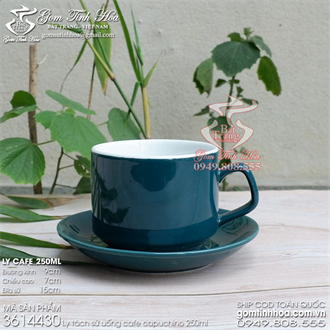 Ly tách uống cafe capuchino 250ml gốm sứ men màu xanh lục dáng vuông