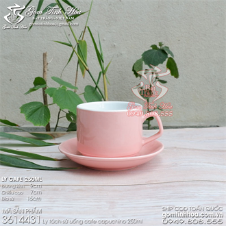 Ly tách uống cà phê cappuccino 250ml gốm sứ men màu hồng dáng vuông