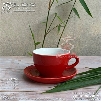 Ly tách uống cafe capuchino 220ml gốm sứ Bát Tràng men đỏ lòng trắng