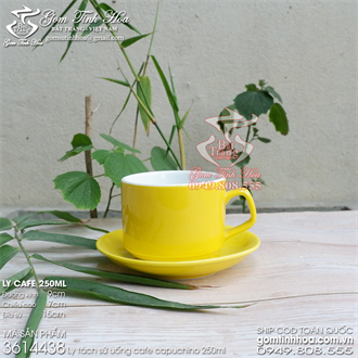 Ly tách uống cafe latte 250ml gốm sứ men màu vàng