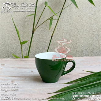 Ly uống cafe espresso 70ml gốm sứ Bát Tràng men màu xanh bộ đội