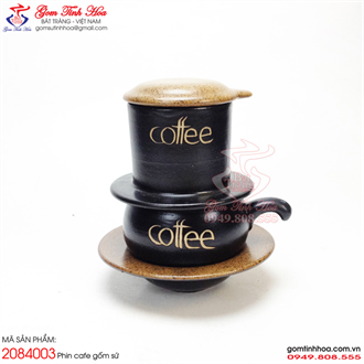 Phin cafe gốm sứ cao cấp men đen lòng gốm khắc chữ Coffee