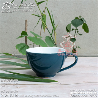 Tách sứ uống cafe capuchino 250ml gốm sứ men màu xanh lục