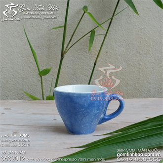 Tách uống cafe espresso 70ml gốm sứ Bát Tràng men vân đá màu xanh Coban